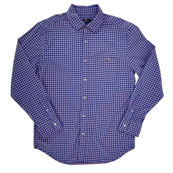 Vineyard Vines Men's Performance Classic Fit Tucker Shirt Medium Pink/Blue Check - Picture 1 of 12